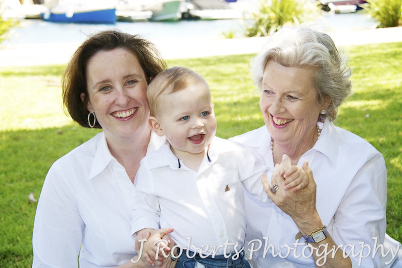 Little boy with his mother and grandmother - extended family portrait photography sydney
